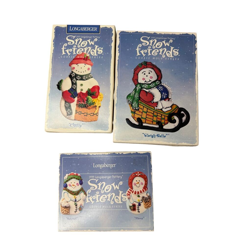 Longaberger Snow Friends Cookie Press Molds 1997 1998 1999 Christmas Set of 4